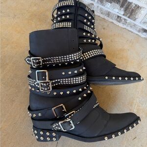Jeffrey Campbell Draco Stud Sz 11 100% Leather Black Boots New